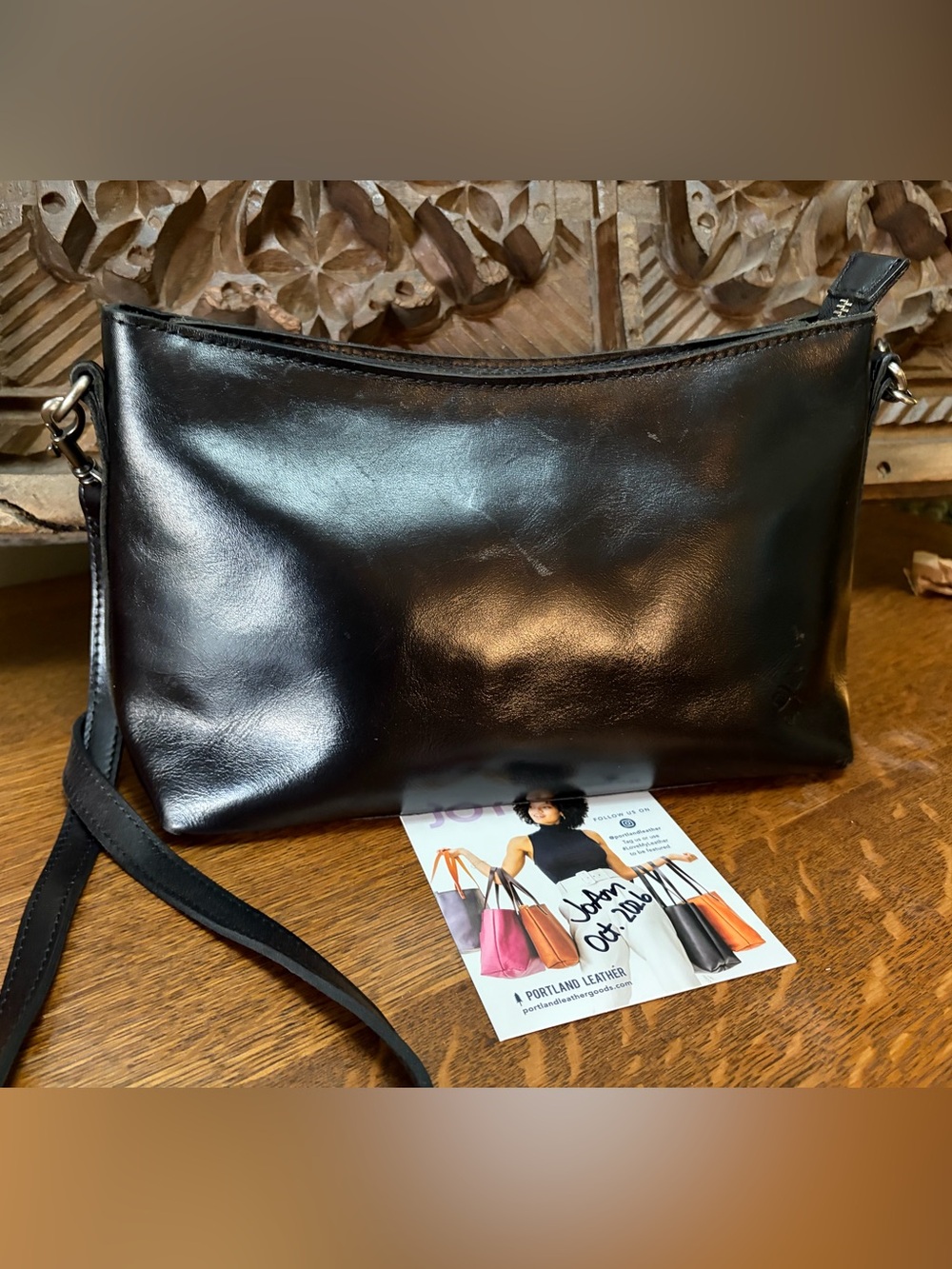 Patricia Nash Betta Shiny Black Leather Crossbody Bag